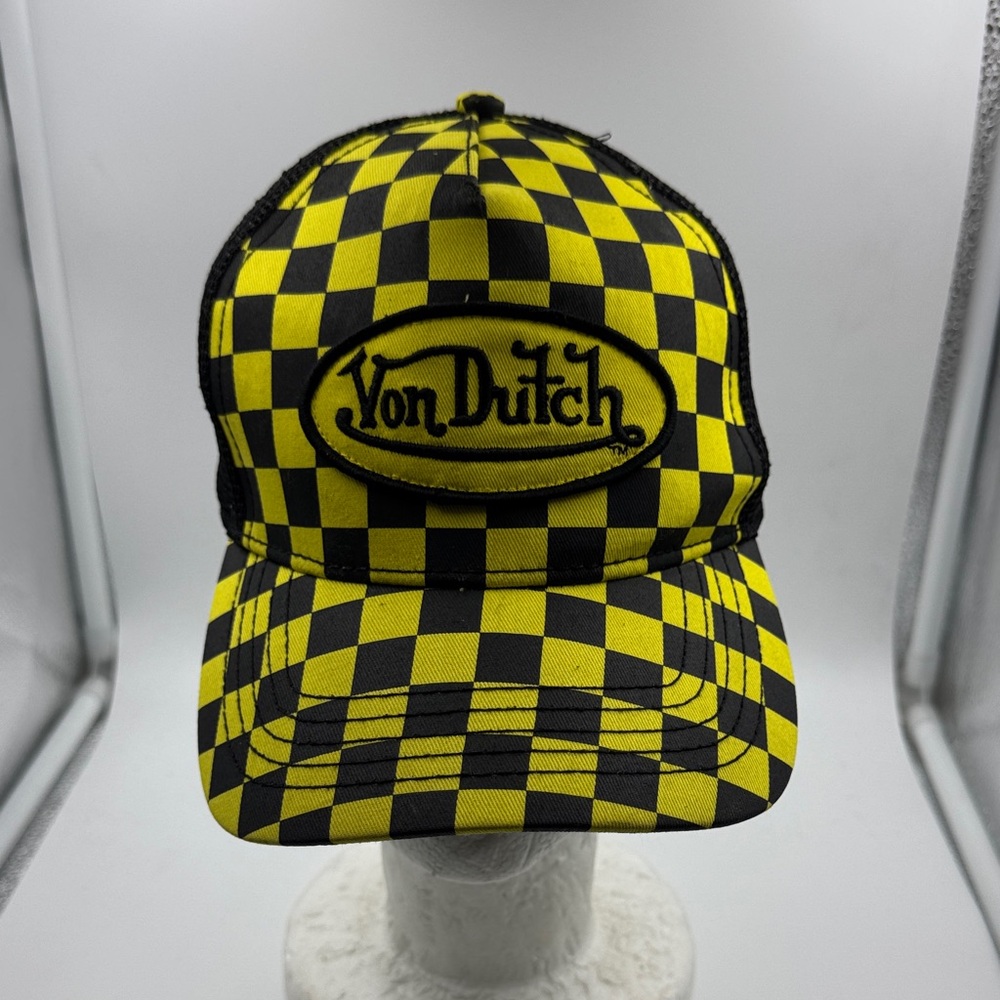 Von Dutch Black and Yellow Checkered Hat